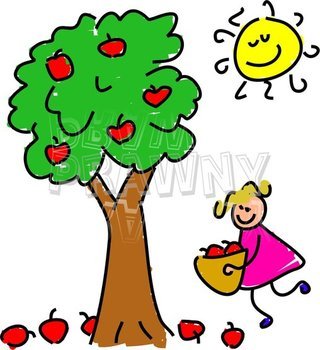 Cartoon Apple Tree Girl Toddler Art Prawny &ndash; clipart