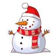 snowman in a striped scarf and in a santa claus hat
