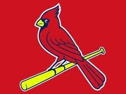 painted red bird on a bat