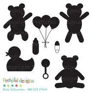 Baby Silhouette Teddy Bear Duck Pacifier Rattle clipart