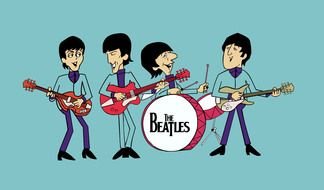 drawing of a musical group on a blue background