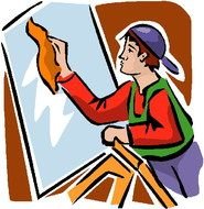 drawing of a man washing a window