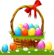 Easter Basket With Eggs And Grass