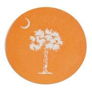 white figure of palm tree on peach-coloured ground