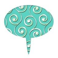 Elegant Silver Swirl Pattern On Teal Background Cake Pick