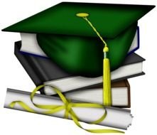 Green graduation cap on the books clipart