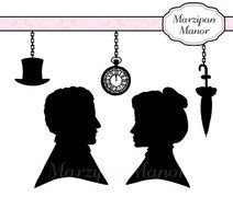 Digital Silhouette Edwardian Cameo Couple For