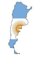 drawn Argentina on a map in the color of its flag