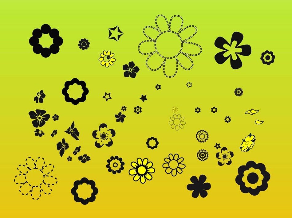 Cute black outlined Flowers at green background