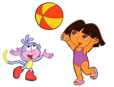 Dora and the monkey play the ball