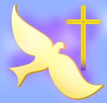Classic Dove And Cross Symbols Of Christian Faith Gold On Blue
