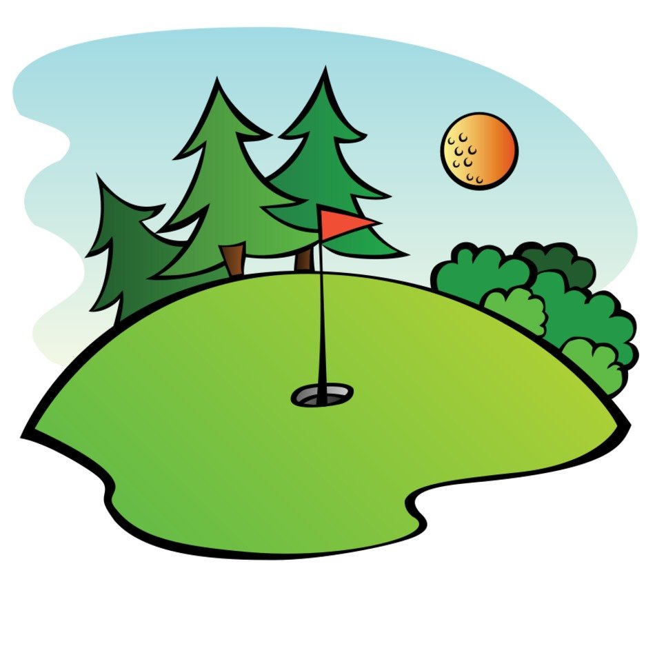 painted golf course on the background of fir trees