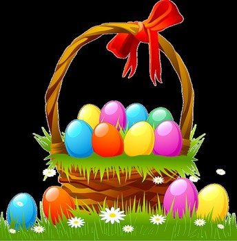 Easter Basket With Eggs And Grass