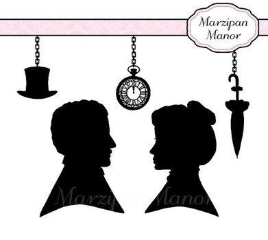 Digital Silhouette Edwardian Cameo Couple For