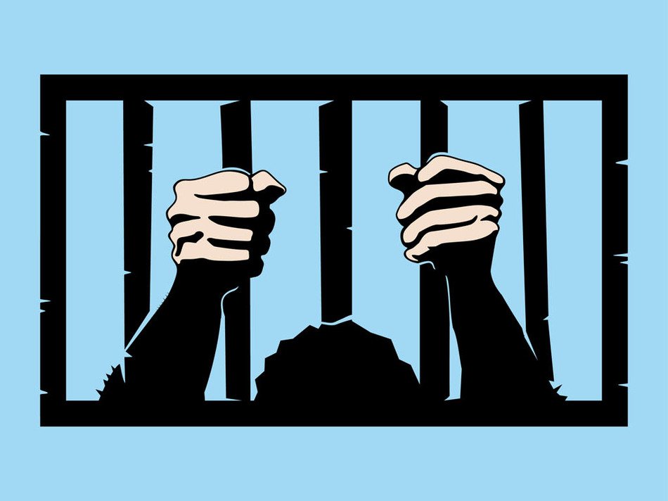 man behind bars on a blue background