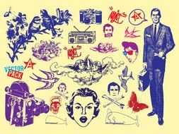 set of vintage drawings, Vectors