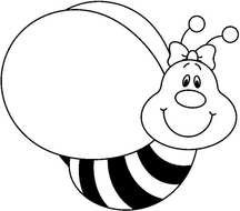 black and white drawing of a funny bee