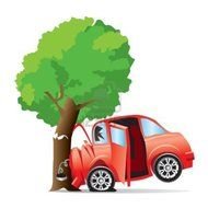 picture of a damaged car near a tree