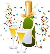 drawn champagne bottle and two glasses