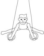 drawn gymnast on rings in a coloring book