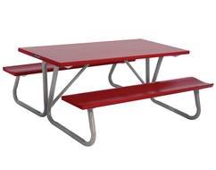 red Picnic Table with two benches, drawing