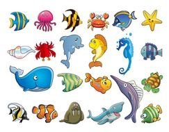 drawings of fish on a white background