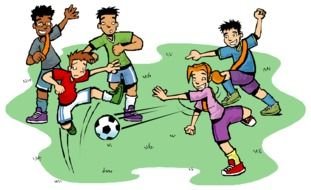 Kids playing soccer clipart