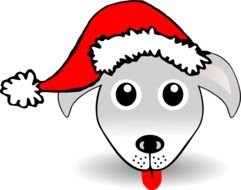cartoon grey dog head in Santa Hat