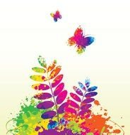 Colorful Spring Vector Graphic &mdash; Butterfly Landscape Flowers