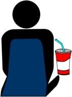 man figure with a drink in the cinema
