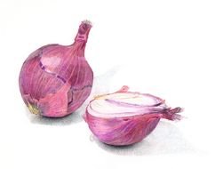 two red Onions at white surface