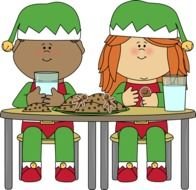 Elves Eating Christmas Cookies Sitting