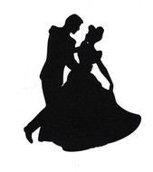 black silhouette of a dancing prince and princess