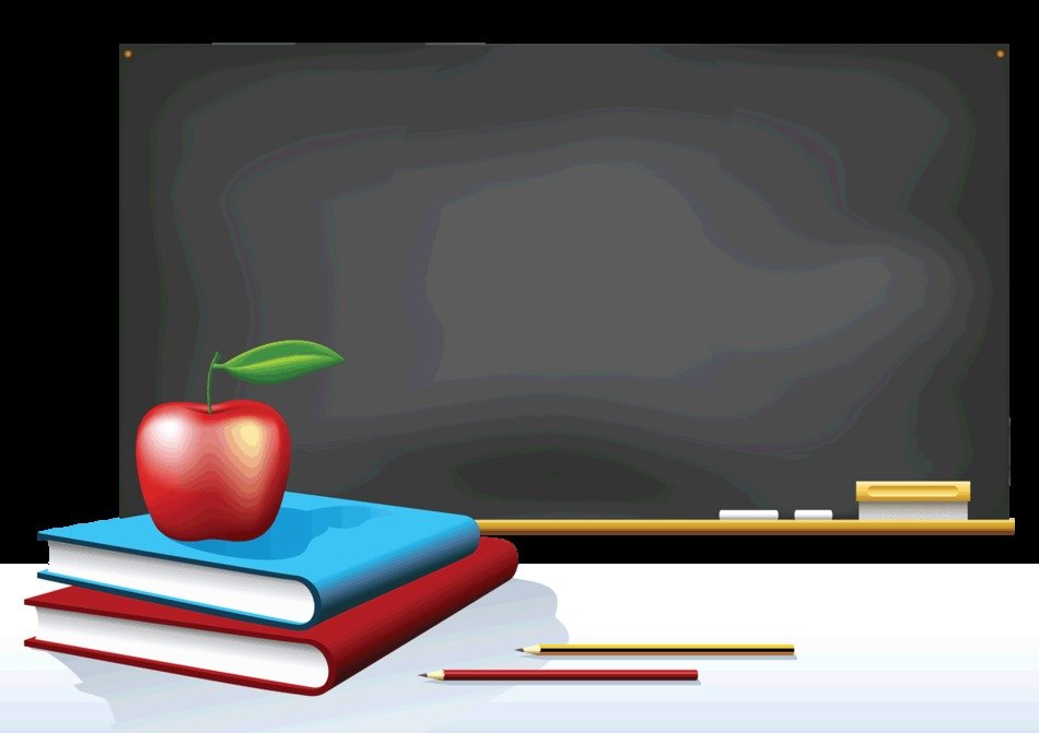 apple lies on books against the background of the blackboard