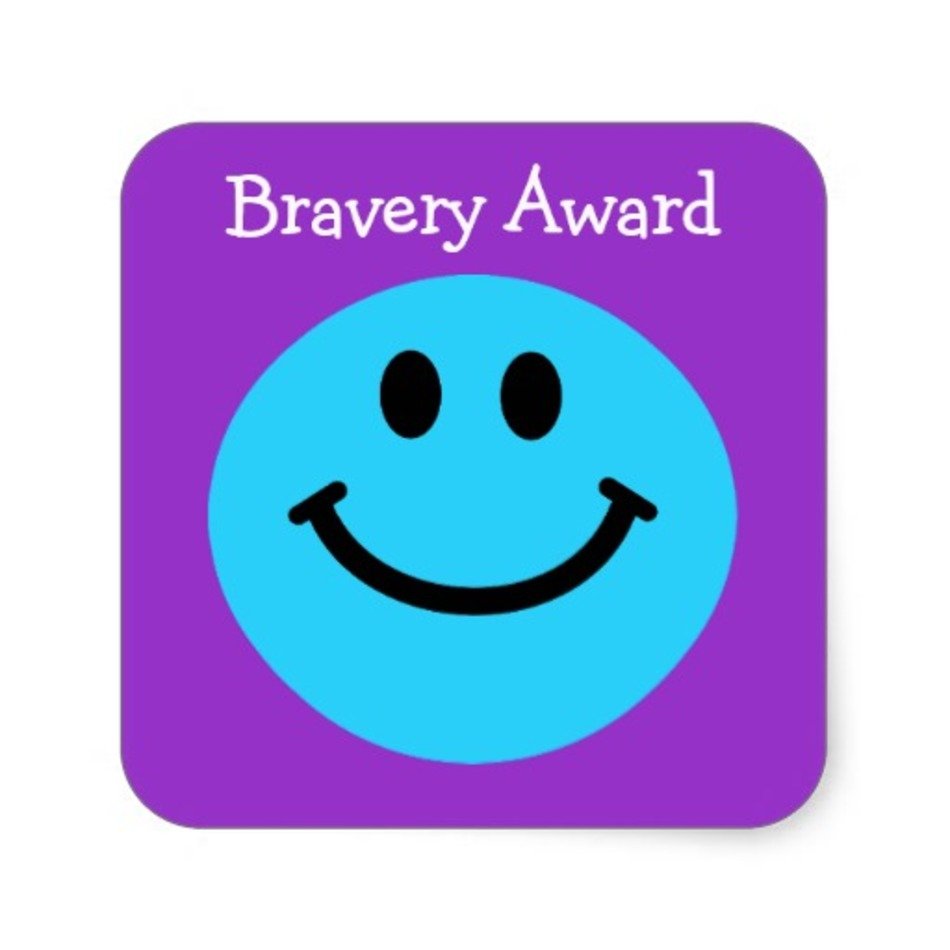 Bravery Award Blue Smiley Face On Purple Square Sticker Zazzle