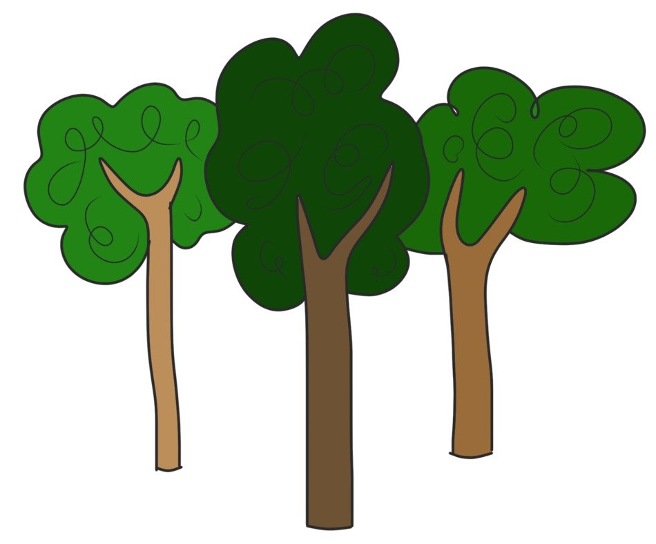 drawing of trees with green leaves