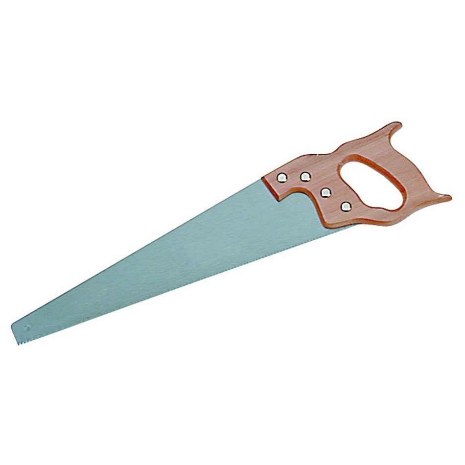 saw with a red handle on a white background