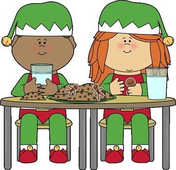Elves Eating Christmas Cookies Sitting