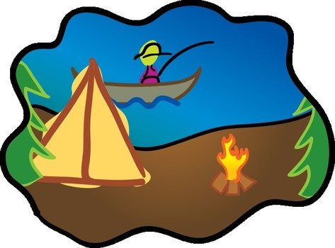 Person Fishing On A Lake Near Tent With Warm Campfire Roaring
