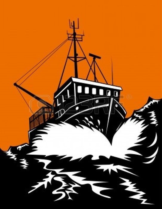 painted ship in the sea against the background of an orange sunset