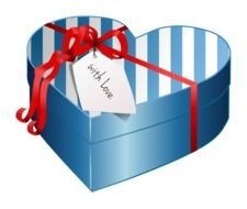 Drawing of Blue Striped Heart Shaped Box