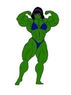 bodybuilder woman with green body