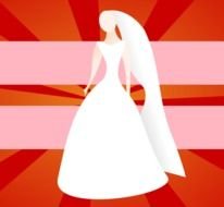 silhouette of a bride on a red striped background