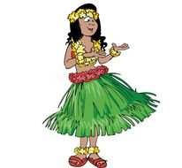 tropical girl in grass skirt, drawing