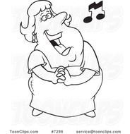 Cartoon Black And White Line Drawing Of A Fat Lady Singing 7286 By