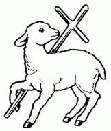 Catholic religious symbols in the form of a sheep near the cross