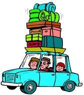 turquoise car with luggage as a picture for clipart