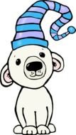 cartoon polar bear cub in a striped cap