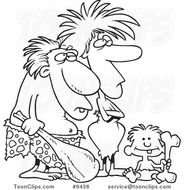 Cartoon Black And White Line Drawing Of A Caveman Dad Mom Son