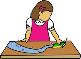 Clipart of the girl is washing the table